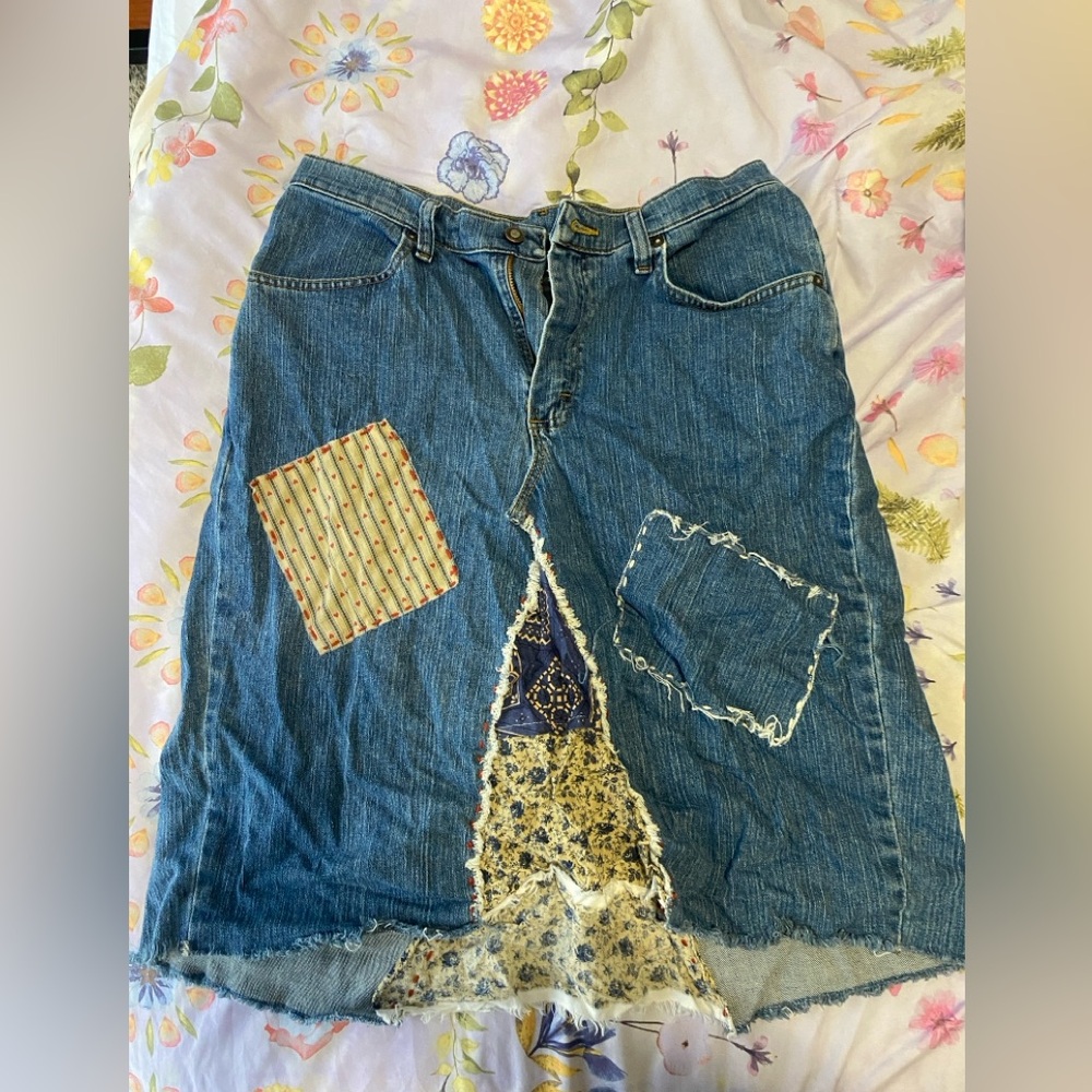 vintage jean patch skirt
